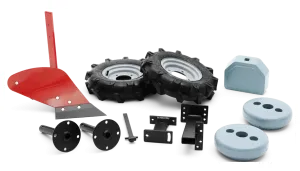 Set z gumijastimi kolesi, utežjo in plugom